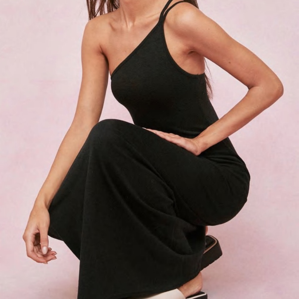 Double Strap One Shoulder Maxi Slip Dress